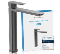Bächlein Grifo de baño Mizarela alto en diseño clásico, monomando para lavabo con cartucho de cerámica duradero y kit de montaje, grifo de baño antracita - caño plano