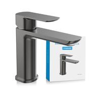 Bächlein Grifo de baño Mizarela en diseño clásico, monomando con cartucho cerámico duradero y kit de montaje, grifo de baño antracita - caño plano