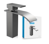 Bächlein Grifo de baño Tamina en cascada, monomando con cartucho de cerámica duradero y kit de montaje, grifo de baño antracita