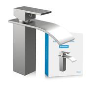 Bächlein Grifo de baño Tamina en cascada, monomando con cartucho de cerámica duradero y kit de montaje, grifo de baño de acero inoxidable