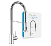 Bächlein Grifo de Cocina Giratorio 360 Grados (Acero Inoxidable Cepillado) - Mezclador Monomando de Fregadero con Cuello Flexible y Ducha con Botón Interruptor, Grifo Para la Cocina