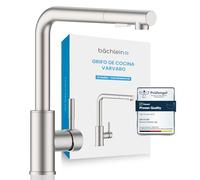 Bächlein Grifo de Cocina Giratorio 360 Grados (Acero Inoxidable Cepillado) - Mezclador Monomando de Fregadero con Manguera Extensible y Ducha con Interruptor, Grifo Para la Cocina