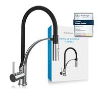 Bächlein Grifo de cocina orientable 360 grados (acero inoxidable cepillado) con alcachofa extractora e interruptor - Grifo monomando con cuello flexible y ducha con soporte magnético