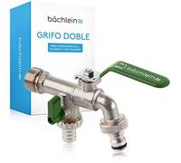 Bächlein Grifo Universal Doble para el Jardín, Verde, Incluye 2 conexiones de Manguera, Válvula de Bola con Conexión de 1/2 y 1 de Pulgada, Grifo de Salida Exterior