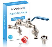 Bächlein Grifo Universal para el Jardín, Azul, Incluye 2 conexiones de Manguera, Válvula de Bola con Conexión de 1/2 y 1 de Pulgada, Grifo de Salida Exterior