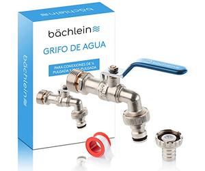 Bächlein Grifo Universal para el Jardín, Azul, Incluye 2 conexiones de Manguera, Válvula de Bola con Conexión de 1/2 y 3/4 de Pulgada, Grifo de Salida Exterior