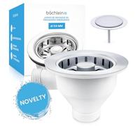 Bächlein Juego de Desagüe para el Fregadero, Diámetro de 114 mm, con Rebosadero, Dispositivo de Clic Ahora También para el Fregadero de la Cocina, Desagüe de Acero Inoxidable Pulido con Rebosadero