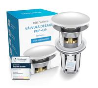 Bächlein Juego de desagüe universal con rebosadero (cerámica), válvula emergente para lavabo y lavamanos, válvula de desagüe de latón con instrucciones de instalación