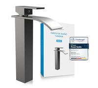 Bächlein Tamina - Grifo de baño alto con diseño de cascada, mezclador monomando extra alto con kit de montaje para lavabo, grifo de baño, color antracita