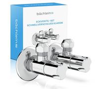 Bächlein Válvula de ángulo universal con cierre rápido, clásico, cromado, juego de 2 unidades, 1/2 pulgadas, se abre y cierra con solo 1/4 revoluciones [Quarter Turn]