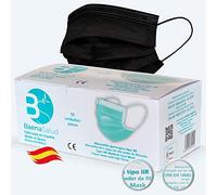 BAENA SALUD 50 Mascarillas Quirúrgicas, desechables, Tipo IIR, en color negro, filtración (BFE) 98%, hechas en España