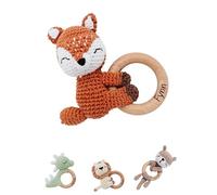 Bärenfreunde® - Mordedor personalizado para bebés a partir de 0 meses - Sonajero para bebé con nombre como regalo para niñas y niños (zorro tumbado, sin nombre)