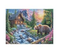 Bärenwelpe Bach Wald Wildtiere Wilde Natur Puzzle 500 Piezas para Adultos Agradable Divertido Y Relajante Pasatiempos Y Hobby 500 PCS（52×38cm）