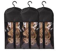 Baeroprki 3 Piezas Soporte para Extensiones Cabello Almacenamiento Pelucas para Múltiples Soportes para Pelucas Bolsas para Pelucas con Colgador Almacenamiento Extensiones Cabello Negro