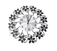 Baeroprki 3D Reloj De Pared, Reloj De Pared De Metal con PÉTalos De Hoja Redonda, CarÁTula con NÚMeros ÁRabes, Reloj para Sala De Estar, Espacio De Oficina - Plateado y Negro
