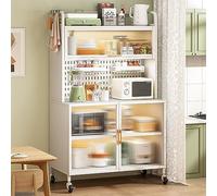 Baer's Rac - Armario con puerta abatible, soporte para microondas de 5 niveles con accesorios de tablero de clavijas, estantes de almacenamiento de metal grandes para garaje, despensa, hogar, especias