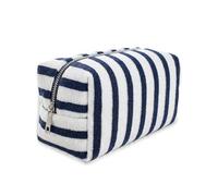 Baesics Neceser de maquillaje para mujer, 20 cm, a rayas, bolsa de maquillaje con cremallera para maquillaje e higiene, neceser para viaje, bolso y cesta, azul marino y blanco, Rayas