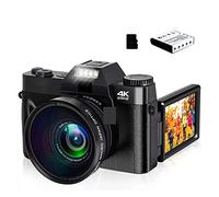 BAFEIYA Cámara de vídeo Vlogging Cámara Grabadora Cámara Digital Gran Angular 4K Vlog Videocámara for cámara Web Lente Macro 16X Zoom 48MP Selfie Recorder Flip Screen(with 64GB TF Card,with Lens)