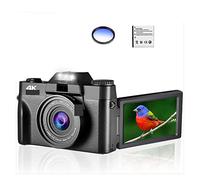 BAFEIYA Cámara de vídeo Vlogging Cámara Grabadora Cámara Digital Gran Angular 4K Vlog Videocámara for cámara Web Lente Macro 16X Zoom 48MP Selfie Recorder Flip Screen(with 16GB TF Card,with Filter)