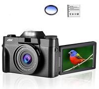 BAFEIYA Cámara de vídeo Vlogging Cámara Grabadora Flip Screen 4K Selfile Videocámara Stream Macro Lens Vlog Video Recorder Fotografía 48MP Cámara Digital Gran Angular(32G TF Card,with Only Filter)