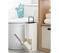 Baffect Juego de Cepillo para Inodoro y Papelera,Soporte para Inodoro para baño Cepillo con Curva Multifunción 4 en 1 Bote de Basura y Cepillo para Inodoro y Estuche para Set de pañuelos (Blanco)