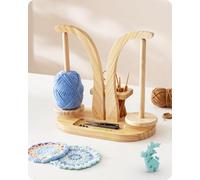 Baffect Soporte para Hilo Magnético, Soporte de Madera para Lana con Organizador de Accesorios de Crochet, Soporte Doble para Bolas de Hilo para Amantes del Crochet