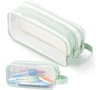 Bafiwu Estuche Escolar, Estuche Transparente Material Escolar y Papeleria, 2 Compartimentos Estuches Estuche Aesthetic Escolares para Niña Niños Adolescentes Estudiantes Adultos (Verde)
