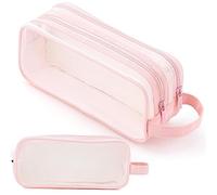 Bafiwu Estuche Escolar, Estuche Transparente Material Escolar y Papeleria, 2 Compartimentos Estuches Estuche Aesthetic Escolares para Niña Niños Adolescentes Estudiantes Adultos (Rosa)
