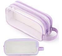 Bafiwu Estuche Escolar, Estuche Transparente Material Escolar y Papeleria, 2 Compartimentos Estuches Estuche Aesthetic Escolares para Niña Niños Adolescentes Estudiantes Adultos (Morado)