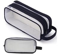 Bafiwu Estuche Escolar, Estuche Transparente Material Escolar y Papeleria, 2 Compartimentos Estuches Estuche Aesthetic Escolares para Niña Niños Adolescentes Estudiantes Adultos (Negro)