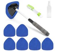 Bafiwu Limpiador de parabrisas de coche con 6 almohadillas de microfibra y pulverizador, con mango extensible, kit de limpiaparabrisas para coche, color azul