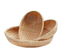 Bafnsiji Cestas de Mimbre de bambú, Paquete de 3 cestas de Almacenamiento Tejidas, Oval Wicker Bread Basket, Cesta de Almacenamiento de Alimentos, Cestas de Almacenamiento de Mimbre Hechas a Mano