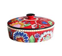 Bafnsiji Ensaladera de cerámica con Tapa, Ensaladera de cerámica de 1500 ml, Cuencos de Frutas Redondos, Ensaladeras Anchas de cerámica, Cuenco Decorativo de Flores Rojas, Frutero Grande Grande