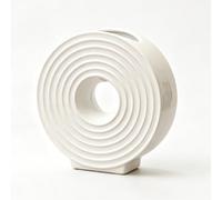 Bafnsiji Jarrón cerámico geométrico Moderno, Hecho a Mano, Forma de Dona Blanca con Anillos concéntricos, Centro Redondo de 8 Pulgadas para Mesa de Sala, estantería y decoración de Comedor
