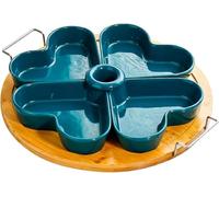 Bafnsiji Juego de Cuencos para Aperitivos con Bandeja de Madera, Plato de Aperitivos de Cerámica con Compartimentos, Cuenco de Aperitivos en Forma de Corazón Multifuncional