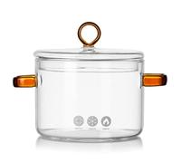 Bafnsiji Olla de Cocina de Vidrio, Cuenco de Sopa de Vidrio con Tapa y asa, Cacerola de Vidrio Transparente con Doble asa, Apta para microondas, Estufa y lavavajillas,1600ML