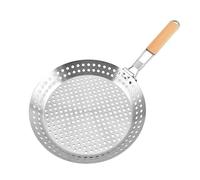 Bafnsiji Sartén de Parrilla de Acero Inoxidable con Agujero, Sartén para Barbacoa Antiadherente, Sartenes para Asar de Acero Inoxidable 430, Sartén para Barbacoa Plegable de Madera