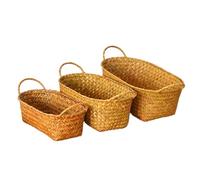 Bafnsiji Set de 3 Cestas de Almacenamiento Tejidas Naturales, Cestas Rectangulares de Ratán con Asas para Organizar, Organizador del Hogar Estilo Granja y Bohemio, Tamaños 30cm/27cm/24cm