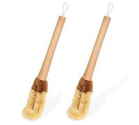 Bafnsiji Set de Cepillo de Plato ecológico, Set de Cepillo de Limpieza Flexible de Coco ecológico, Cepillo de Limpieza de Cocina, Cepillo de Limpieza de Fibra de Coco de Mango Largo
