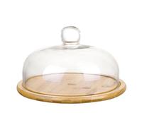 Bafnsiji Soporte de Pastel con Tapa de cúpula, Soporte de Pastel Multifuncional, Multifuncional Pastel cúpula Plato Snack Fruit Server, Bandeja de Pastel de bambú con Tapa Transparente,28cm