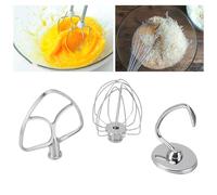 BAFOVY Accesorios para Batidora de Pie, Juego de 3 Piezas Gancho para Amasar, Batidor Plano y Batidor de Alambre de Acero Inoxidable para Mezclar, Amasar y Batir, con Rascador para