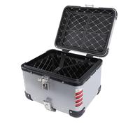 BAFOVY Baúl para Motocicleta, Aleación de Aluminio, 45 L, con Placa de Liberación Rápida, Maletero Bloqueable Resistente Al Agua con Pegatinas Reflectantes para Conductores de Turismo (Silver)