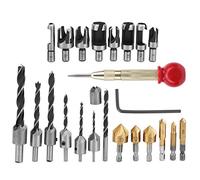 BAFOVY Broca de Perforación de Carpintería, 8 Piezas de Brote de Taladro de Cortador de Enchufe para Proyectos de Madera, Herramientas de Chaflán de 23 Piezas HSS Countersink Simitaciones, Brocas de