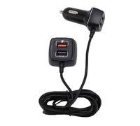 BAFOVY Cargador Rápido USB para Auto, 60W 4 Puertos QC3.0 Multifuncional con Cable de Extensión de 150CM y Diseño de Hebilla, para Teléfono en Asientos Delanteros y Traseros de Autos,