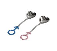 BAFOVY Cuchara de Pareja, Cuchara de Pareja en Forma de Corazón, Cuchara de Postre de Acero Inoxidable 304, Cuchara de Helado, Cuchara de café con Diseño Elegante y Suave para Cocina, (azul rosa