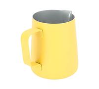 BAFOVY Jarra para Espumar Leche Taza de Espuma de Leche de Acero Inoxidable 380 Ml Boquilla Puntiaguda para Latte Art y Humeante Cuerpo Integrado para el Hogar Oficina Café Hotel (Amarillo claro)