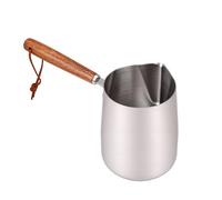 BAFOVY Jarra para Espumar Leche, Tazón Espumador de Leche de Acero Inoxidable 304 con Pitorro de de Madera, para Arte del café, Calentar Aceite, Derretir Mantequilla y Chocolate (600ml)