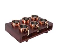 BAFOVY Juego de Tazas Mule Tazas Mule de Moscú de Acero Inoxidable y Madera Aislamiento Térmico de 2 Oz Fácil Limpieza Resistente a la Corrosión con Estante para Bar Restaurante Hotel