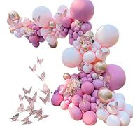 BAFOVY Kit de Guirnalda de Globos Kit de de Globo de Película de Aluminio y Látex Rosa con Tiras de Globos y Pegamento de Puntos Reutilizable Fácil de Inflar para Cumpleaños Boda Graduación