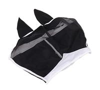 BAFOVY Máscara contra Moscas de Caballo, Máscara de Caballo de Malla Transpirable con Orejas, Cubierta Facial de Tela de Punto con Protección UV con Costuras Suaves, Gancho y Bucle para (L)